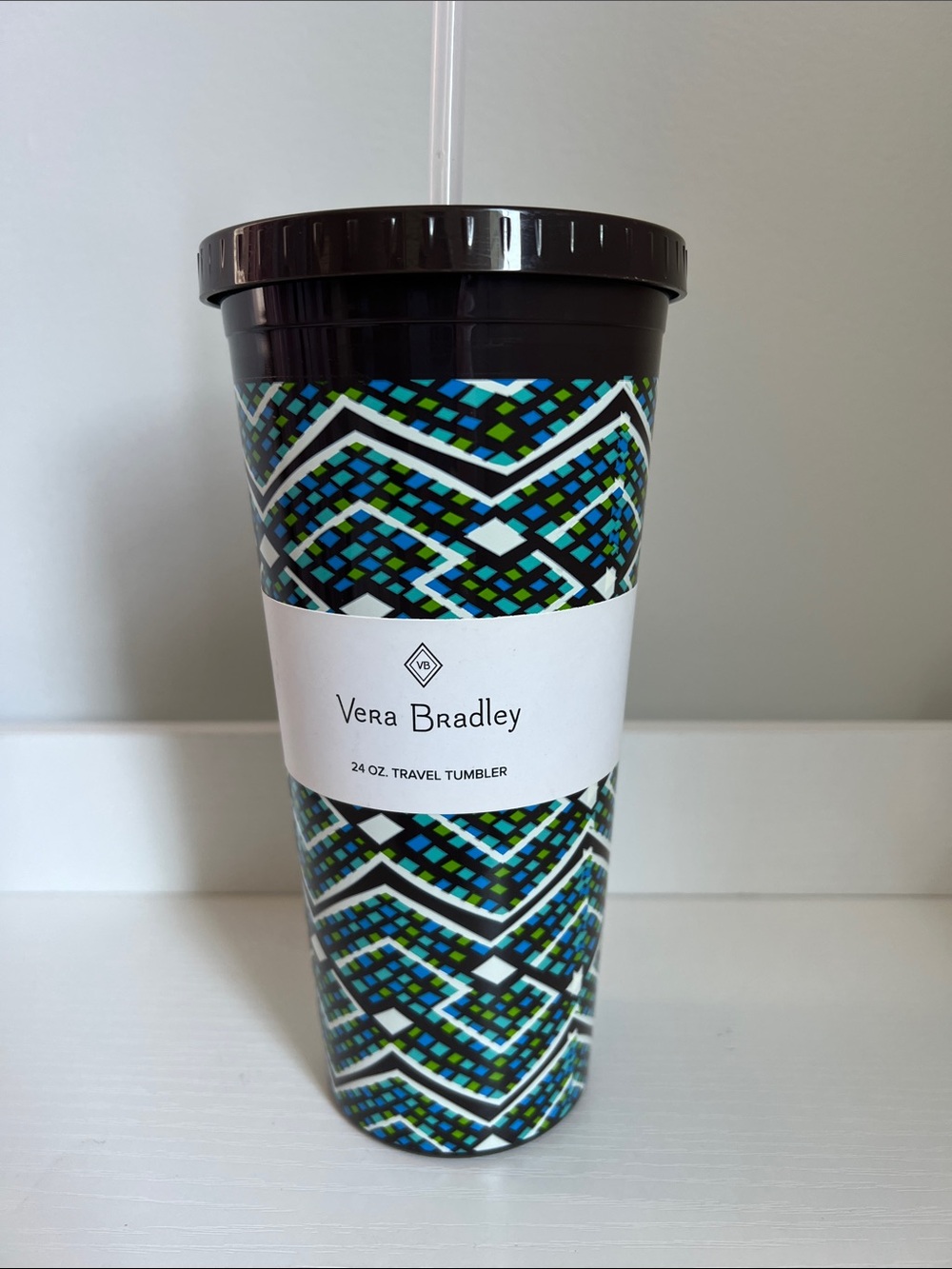 Vera Bradley | 24 oz. Travel Tumbler Teal Blue Green Geometric Pattern NWT